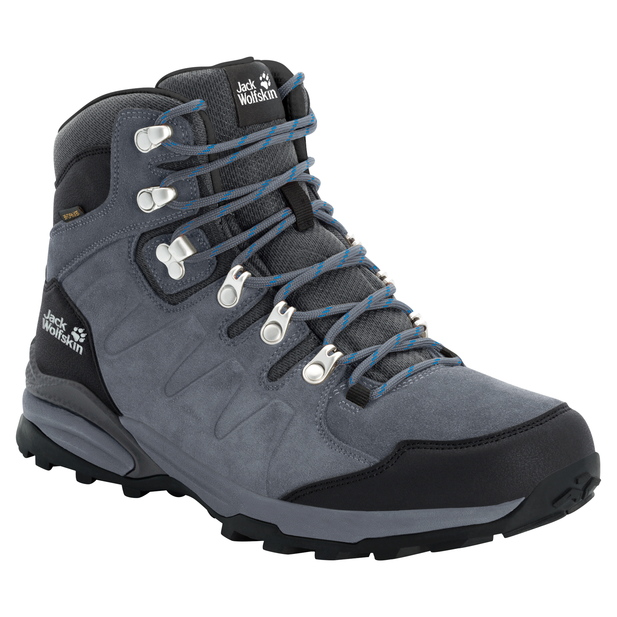 Wanderschuh JACK WOLFSKIN "REFUGIO TEXAPORE MID M", Gr. 46, grau (grau, schwarz), Leder, Textil, Sportlich, Schuhe, Wasserdicht, Trekkingschuh