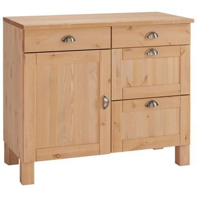 Unterschrank HOME AFFAIRE "Oslo", beige (natur gebeizt, gewachst), B:100cm H:85cm T:50cm, Massivholz, Schränke, 100 cm breit, in 2 Tiefen, mit 23 mm Arbeitsplatte, 2 Schubkästen Image