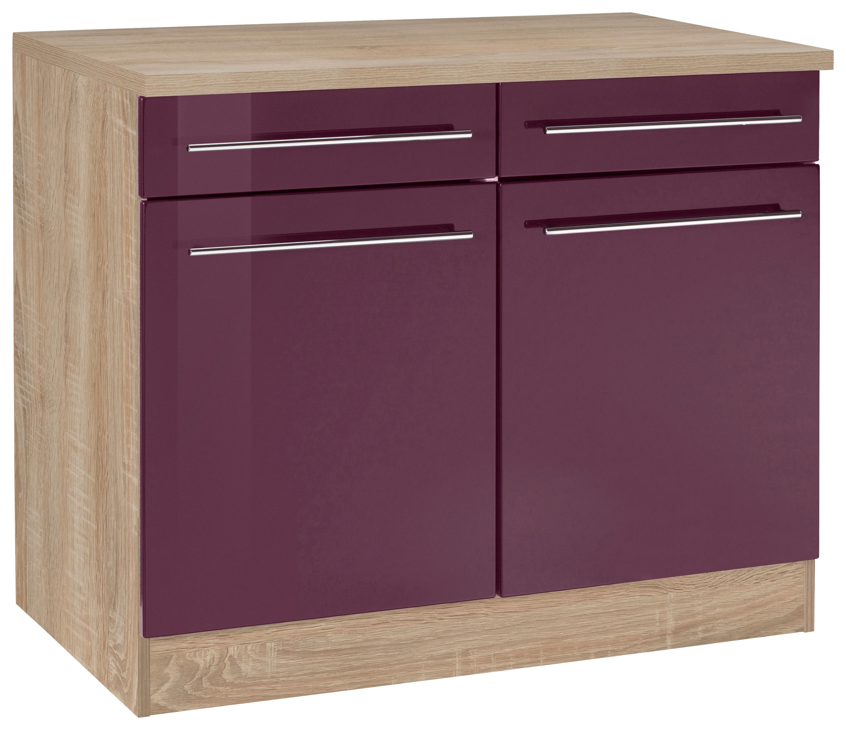 Unterschrank KOCHSTATION "KS-Eton", lila (aubergine hochglanz), B:100cm H:85cm T:60cm, Schränke, Unterschrank, Breite 100 cm