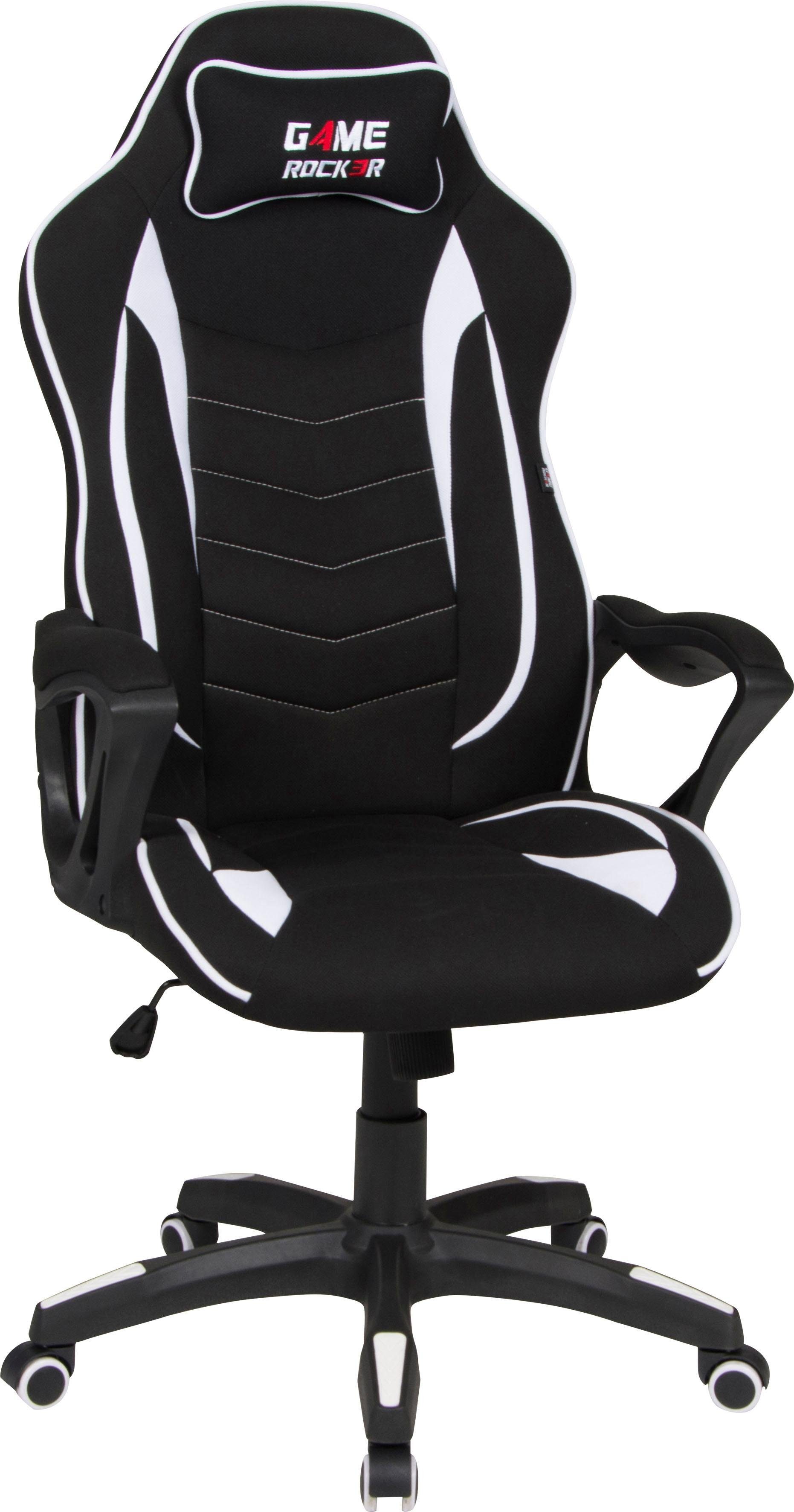 Gaming-Stuhl DUO COLLECTION "Game-Rocker R-10", schwarz (schwarz, weiß, schwarz, weiß), B:67cm H:121cm T:67cm, Stühle, komfortabler Bürostuhl mit Nackenkissen & Drehfunktion