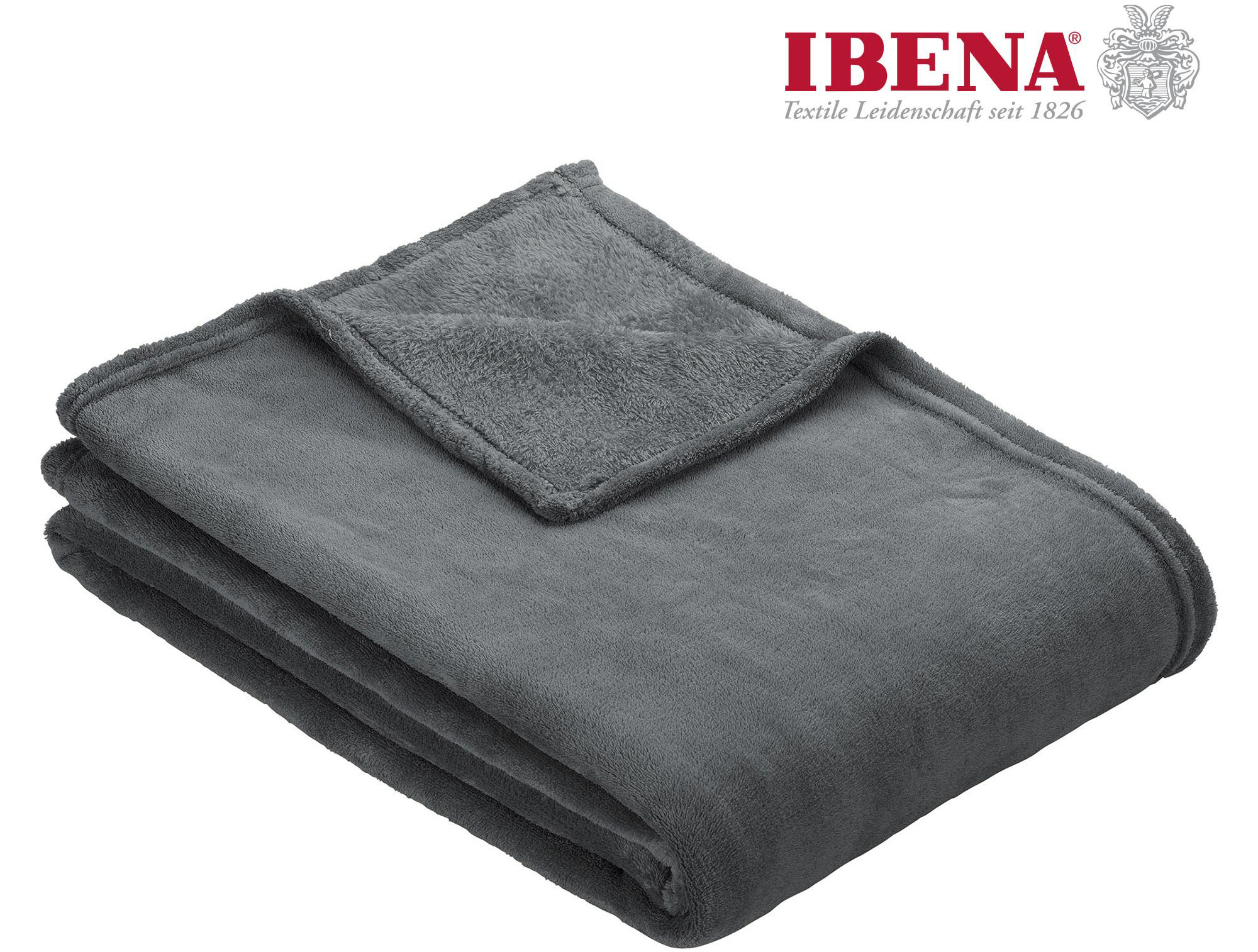 Wohndecke IBENA "Uni Fleecedecke Olbia", grau (anthrazit), B:150cm L:200cm, Polyester, Wohndecken, einfarbig schick, Kuscheldecke Image