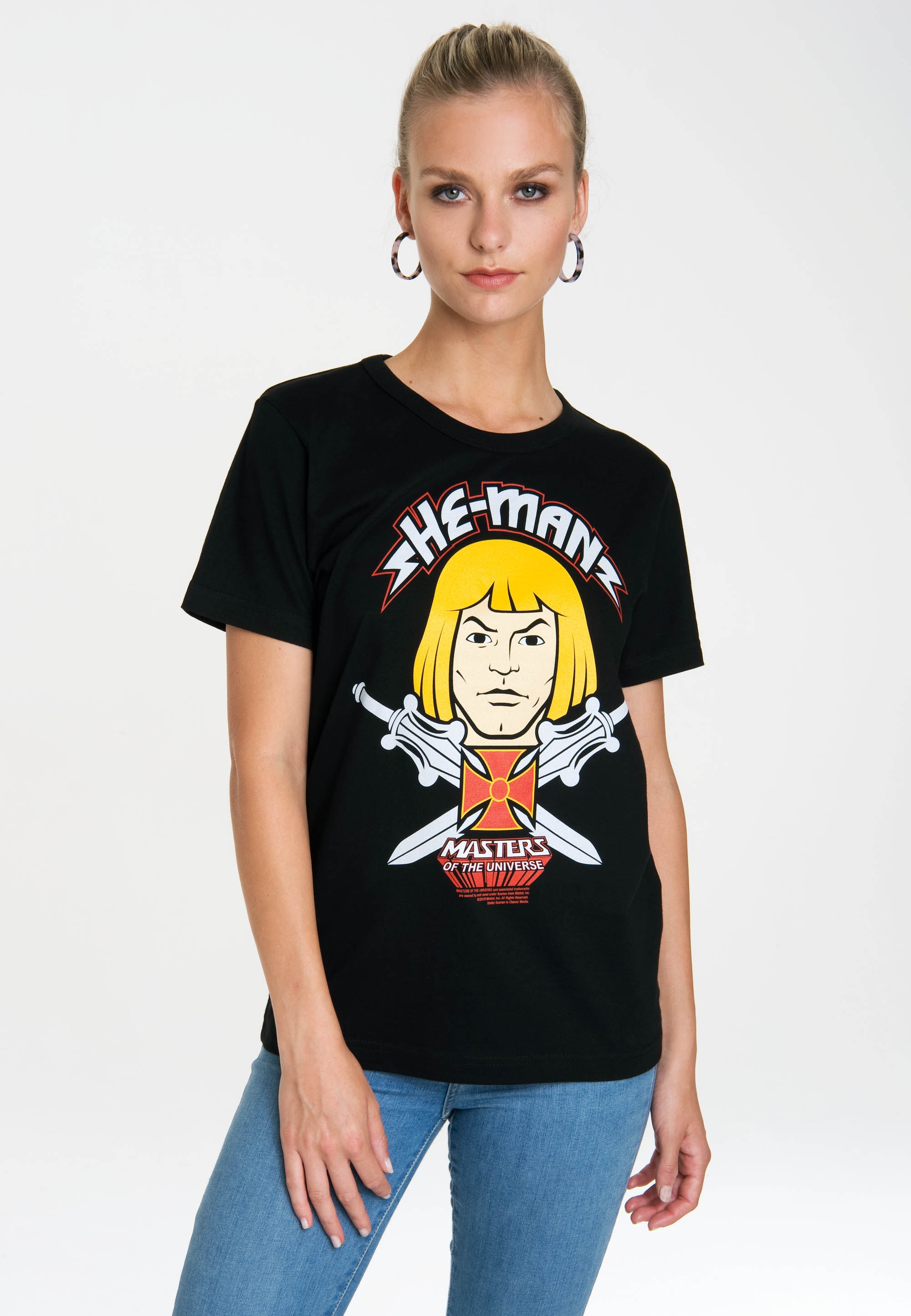 T-Shirt LOGOSHIRT "Masters of the Universe – He-Man", Damen, Gr. L, schwarz, 100% Baumwolle, bedruckt, normal, Rundhals, Shirts T-Shirt, mit lizenziertem Originaldesign