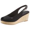 Sandalette TOMMY HILFIGER "ICONIC ELBA SLING BACK WEDGE", Damen, Gr. 40, schwarz, Textil, Leder, klassisch, Schuhe, Sommerschuh, Sandale, Keilabsatz, mit Jutebesatz