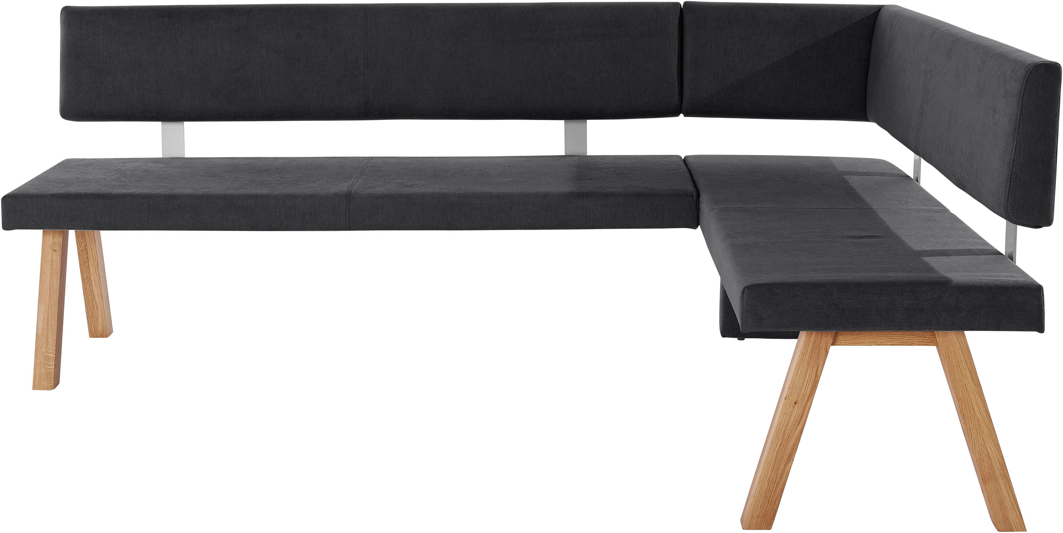 Eckbank OTTO HOME "Rio", schwarz, B:170cm H:89cm T:140cm, Polyester, Sitzbänke, Eckbank, Massivholz in Eiche geölt, Esszimmerbank bequem gepolstert Image