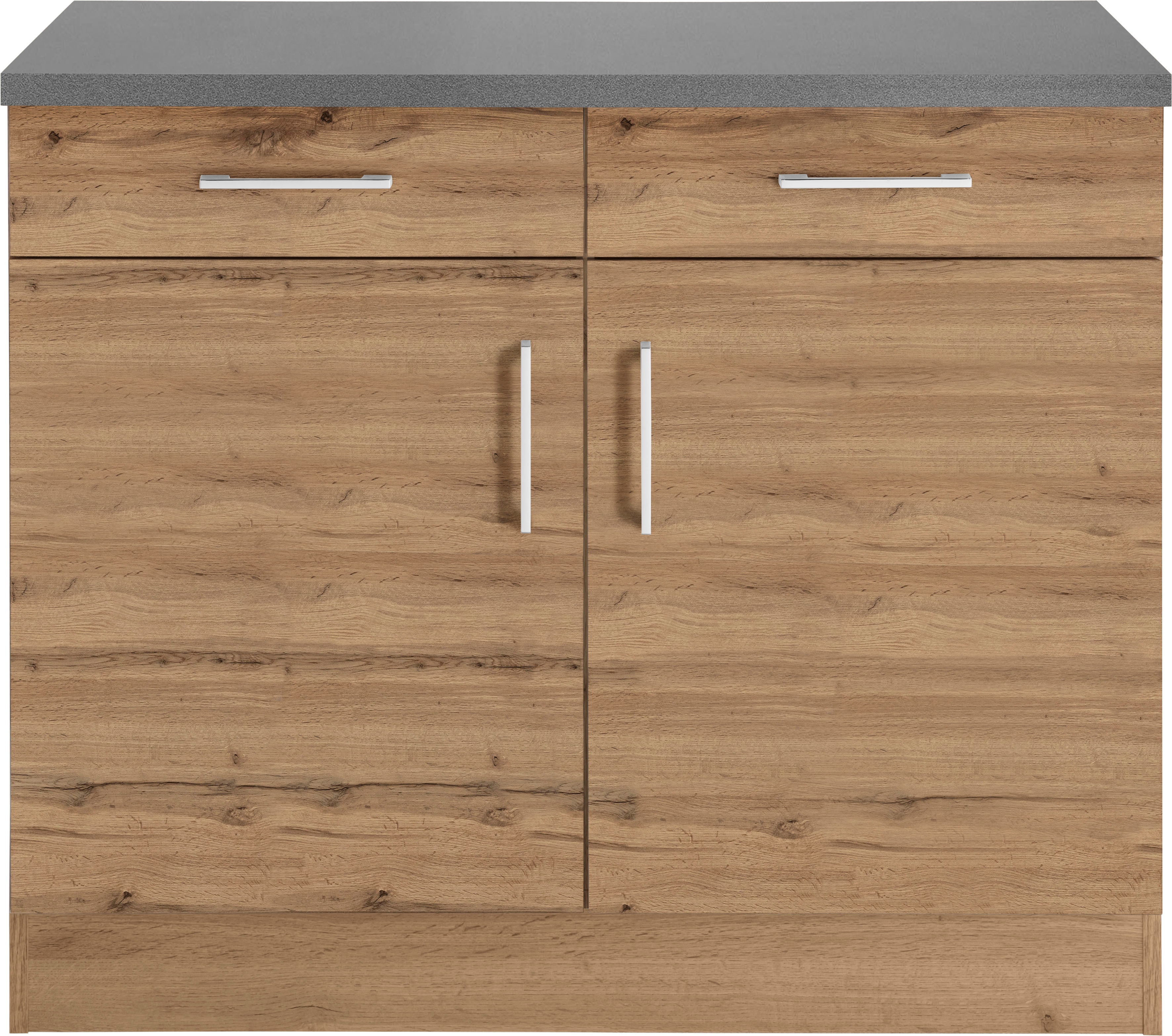 Unterschrank KOCHSTATION "KS-Colmar", braun (wotaneiche), B:100cm H:85cm T:60cm, Holzwerkstoff, Schränke, Unterschrank, 100 cm, mit Metallgriff, für viel Stauraum