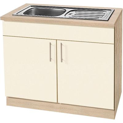 Spülenschrank WIHO KÜCHEN "Kiel", beige (front: magnolia, korpus und arbeitsplatte: sonoma eiche), B:100cm H:85cm T:60cm, Schränke, 100 cm breit, 60 cm tief Image