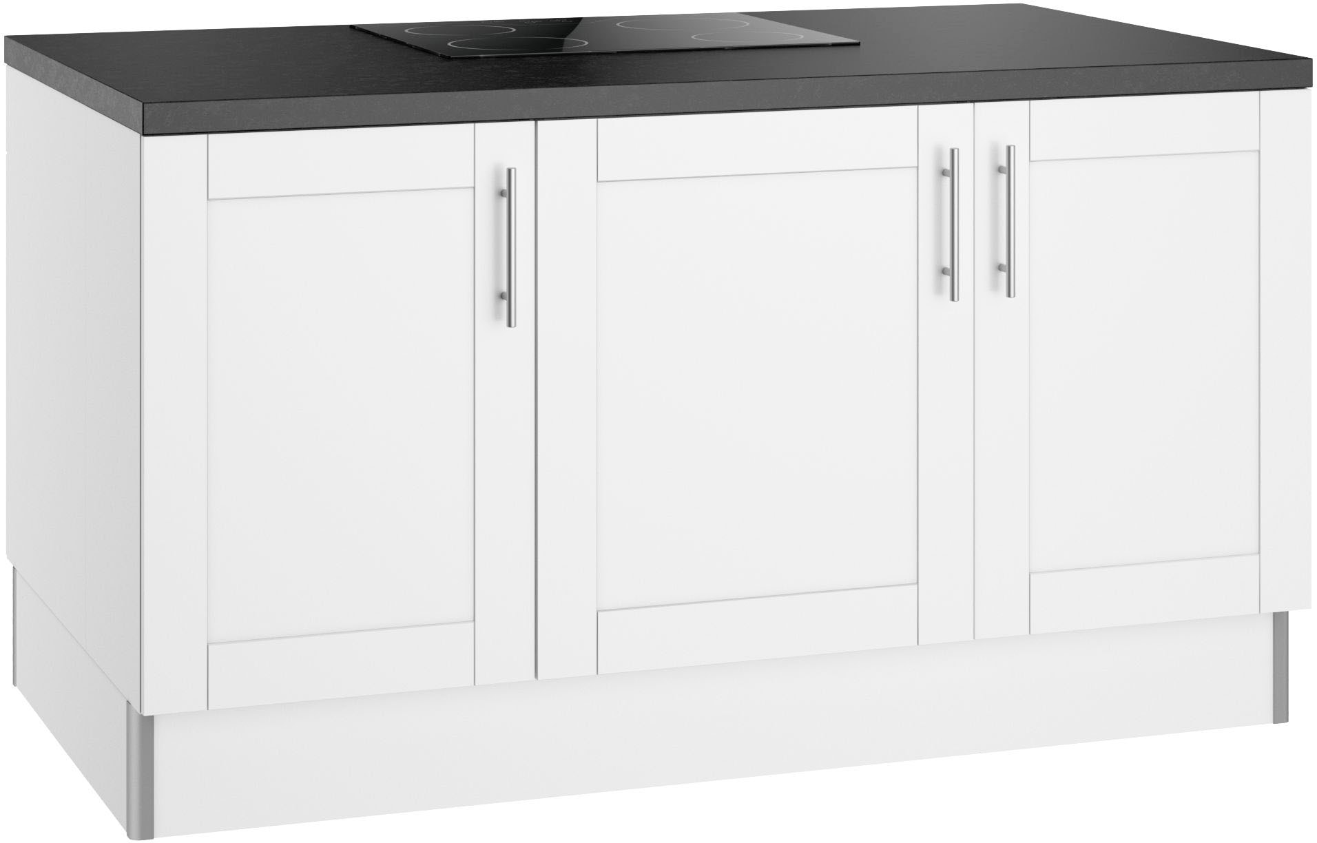 Kochinsel KOCHSTATION "KS-Ahus", schwarz-weiß (küche: weiß, front: weiß matt, korpus: weiß, arbeitsplatte: granit schwarz), B:160cm H:90,8cm T:95cm, Komplettküchen-Sets, Küchenzeile, Kücheninsel, Breite 160 cm, wahlw. mit E-Gerät, Soft Close Funktion Image