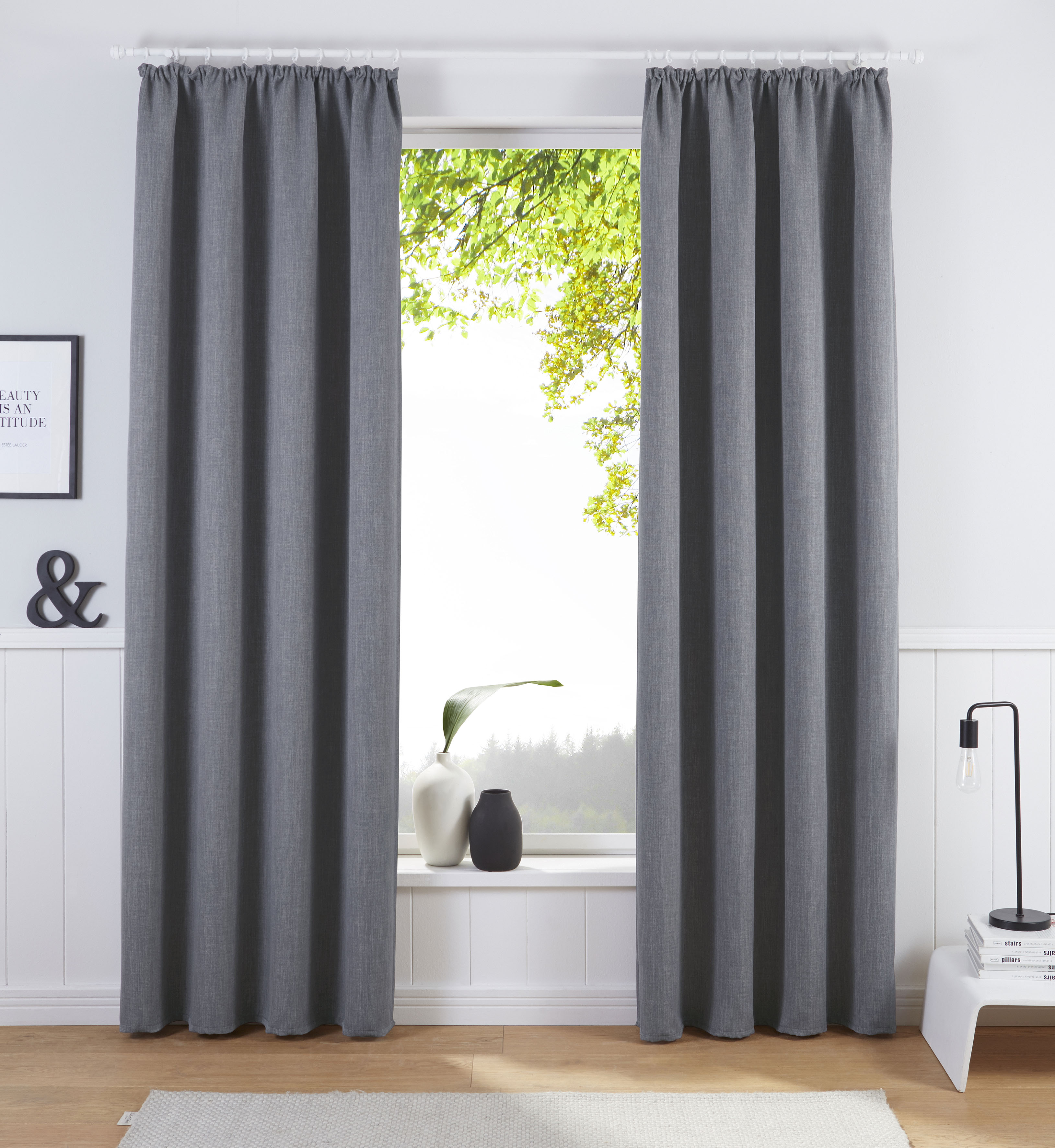 Verdunkelungsvorhang BRUNO BANANI "Bela" Gr. 1, grau, B:130cm H:145cm, Polyester, Gardinen, blickdicht, meliert, verschiedene Größen