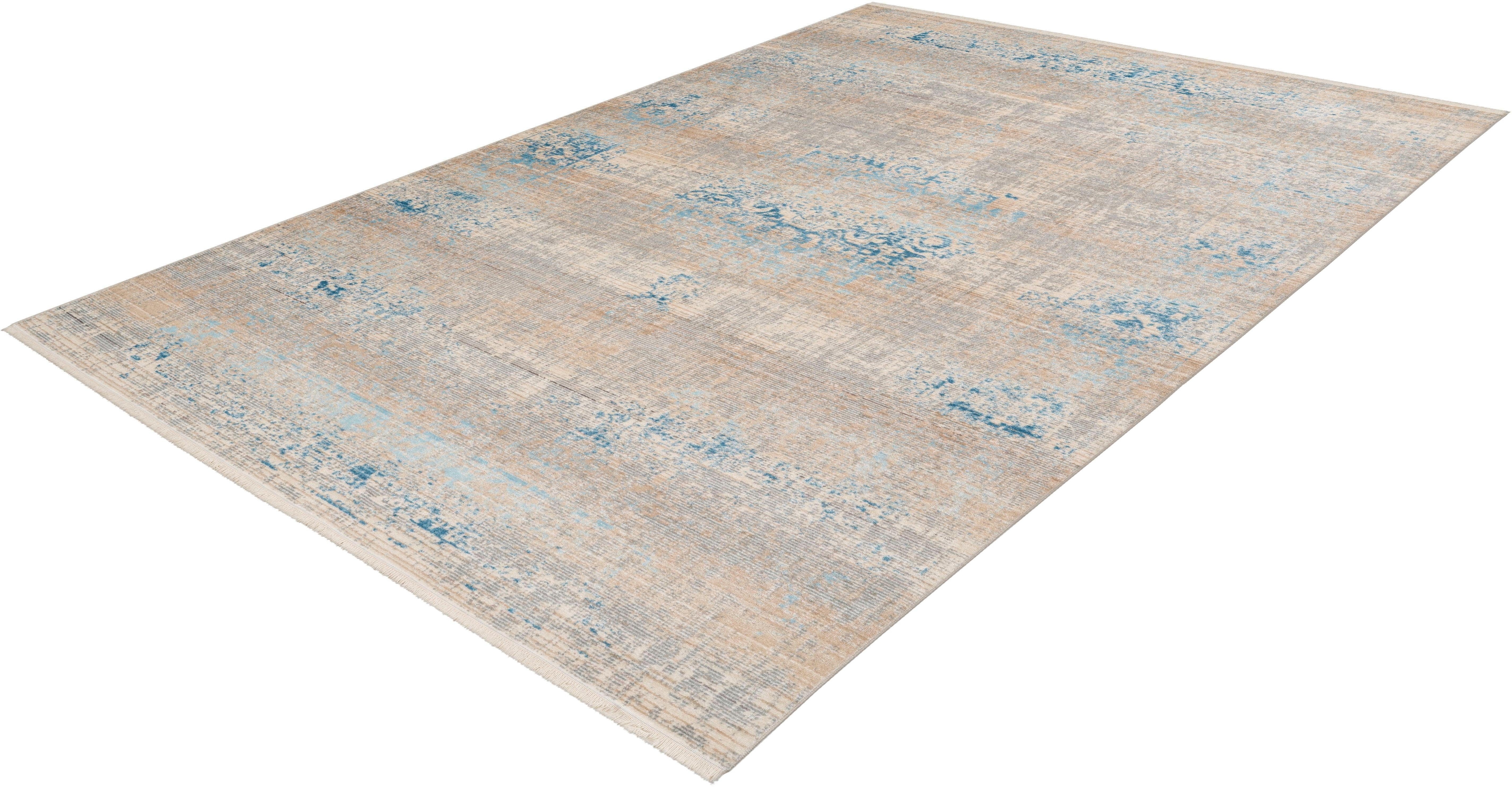 Teppich CALO-DELUXE "Rossa 500" Gr. 3, blau (grau, türkis), B:120cm H:5mm L:170cm, Kunstfaser, Teppiche, Teppich, Vintage Optik, Wohnzimmer