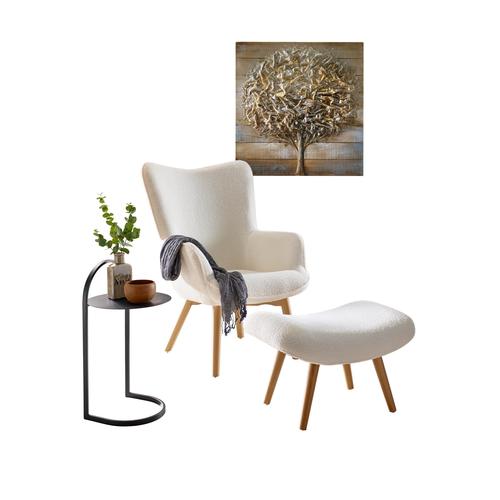 Sessel Gr. Polyester, B/H/T: 73 cm x 99 cm x 74 cm, beige (ecru) Einzelsofa Lesesessel Loungesessel Sessel mit Hocker und Relaxsessel