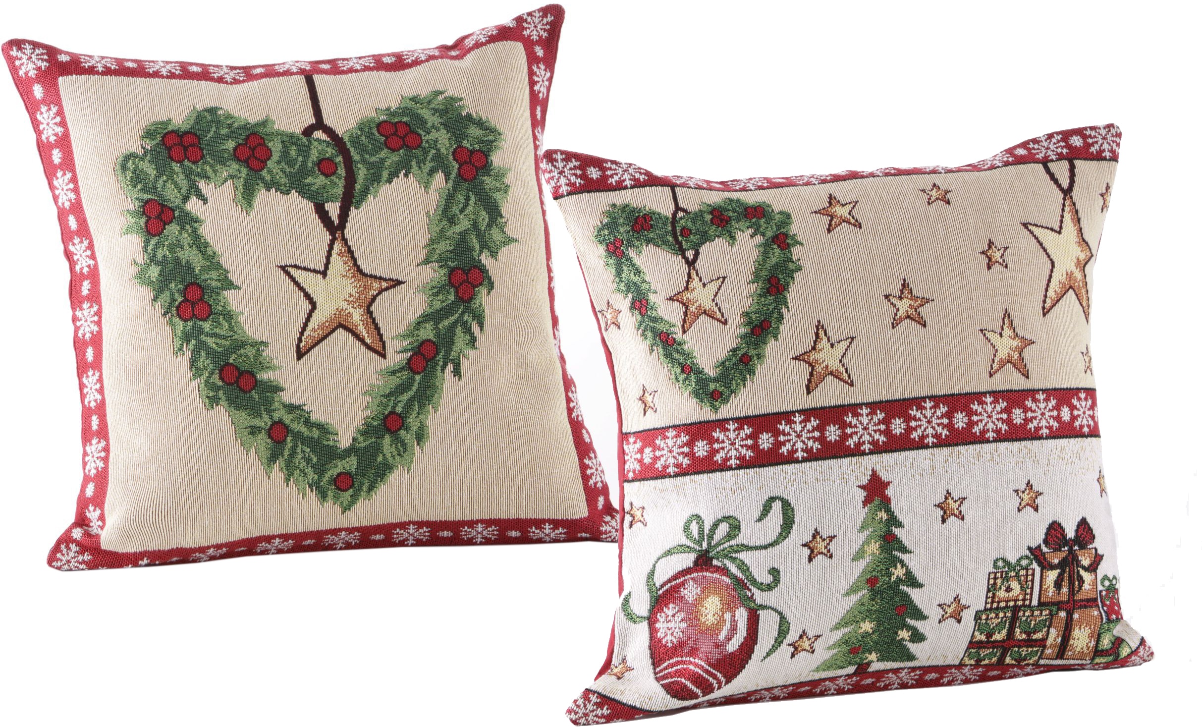 Kissenhülle DREAMS "Weihnachtszeit, Weihnachtsdeko" Gr. 1, beige (natur, rot, beige, grün), B:40cm L:40cm, Baumwolle, Obermaterial: 65% Baumwolle, 35% Polyester, Kissenbezüge Image