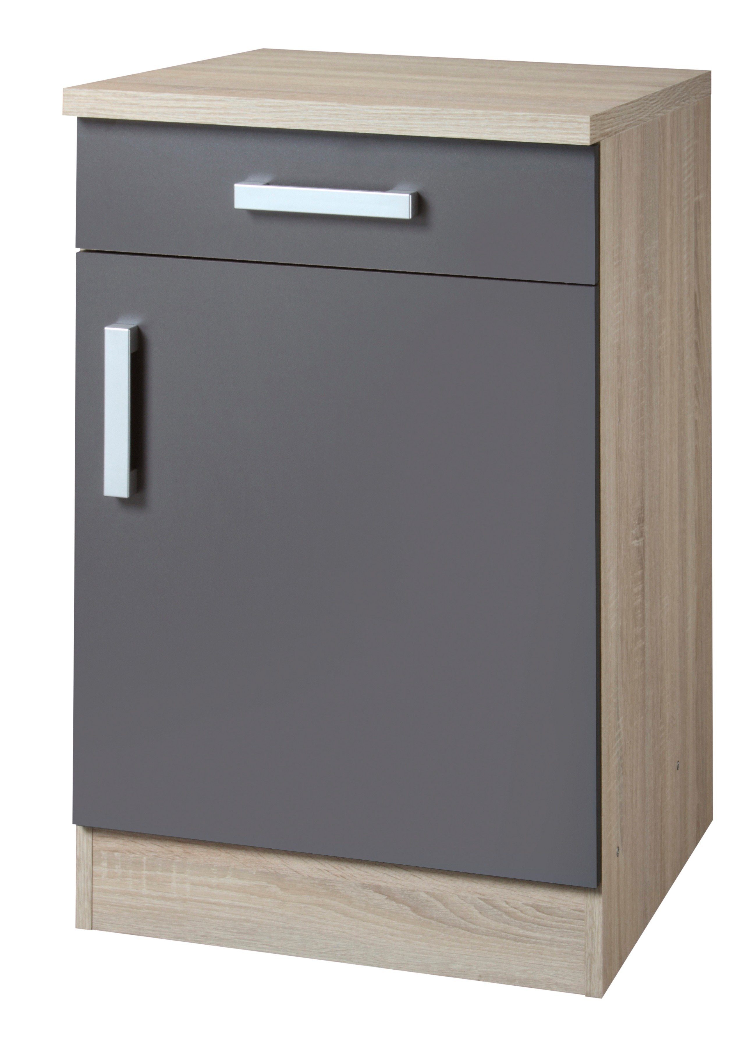 Unterschrank KOCHSTATION "KS-Toronto, Breite 50 cm", grau (anthrazit, eiche sonoma), B:50cm H:85cm T:60cm, Spanplatte, Schränke Image