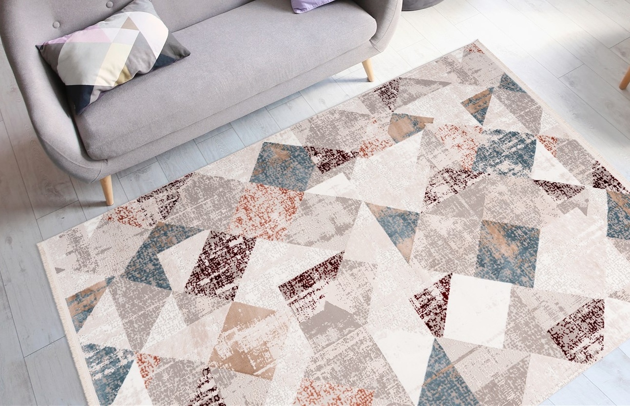 Teppich CALO-DELUXE "Miran 125" Gr. 2, rosa (lachs, grau), B:80cm H:12mm L:150cm, Kunstfaser, Teppiche, Fransenteppich, Vintage Design, mit Fransen, Wohnzimmer Image