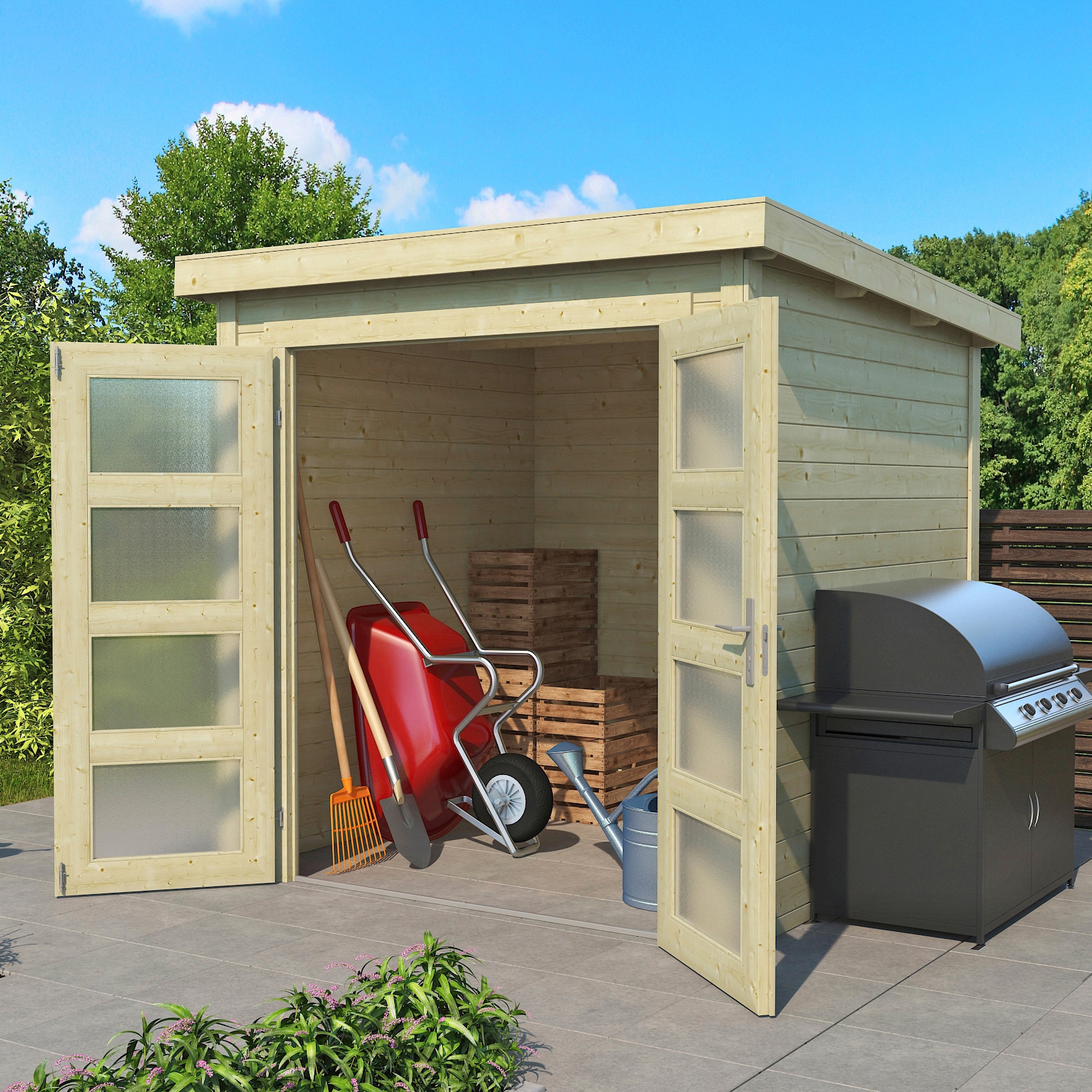 Gartenhaus LASITA MAJA "Zambezi 1", beige (naturbelassen), ohne Fußboden, ohne Dacheindeckung, Holzwerkstoff, Gartenhäuser, Gartenhaus