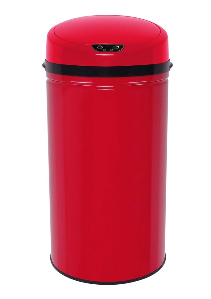 Mülleimer ECHTWERK "INOX RED", rot, H:76,5cm Ø:30,5cm, Edelstahl, Mülleimer, Mülleimer, Infrarot-Sensor, Korpus aus Edelstahl, Fassungsvermögen 42 Liter