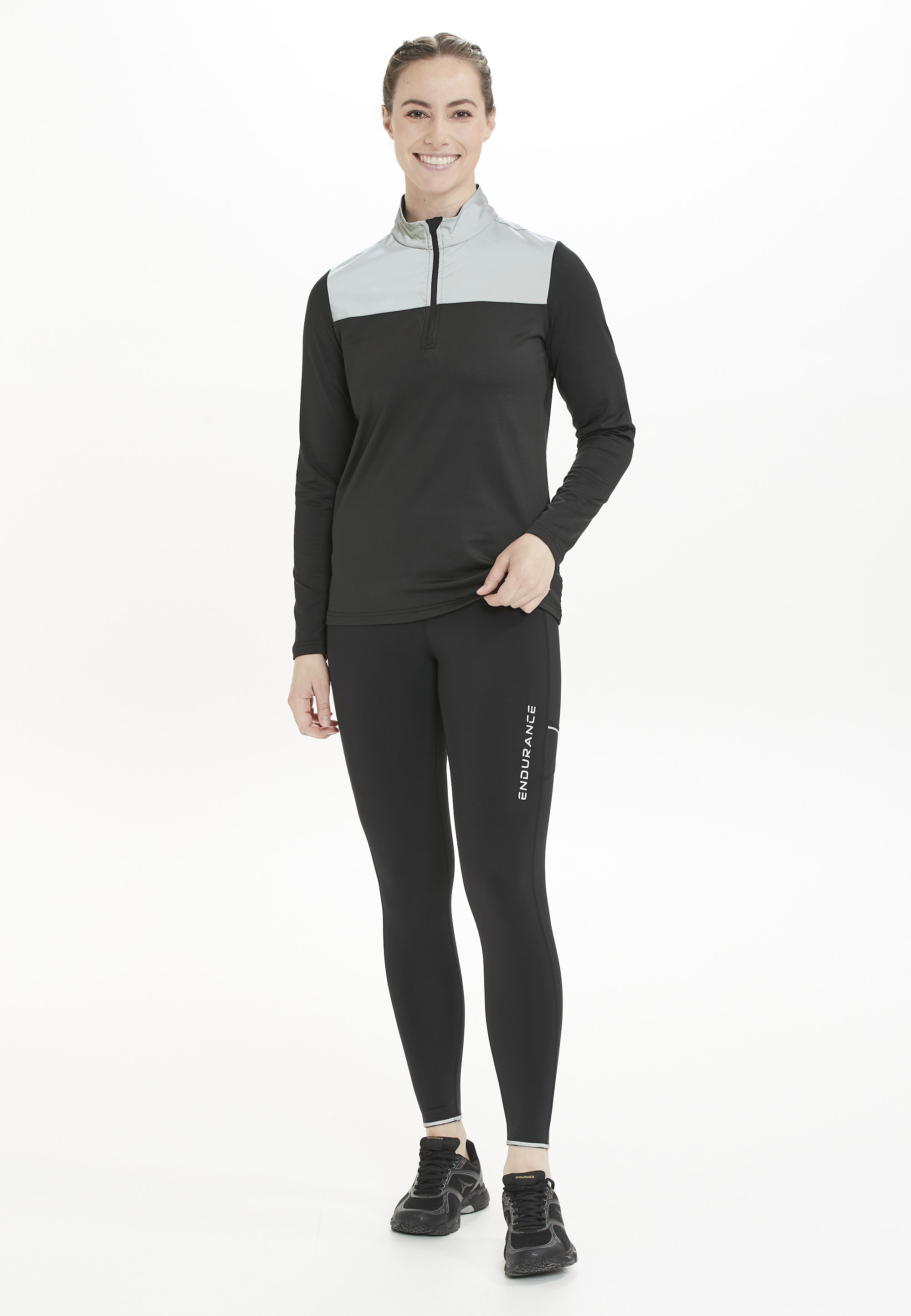 Funktionsshirt ENDURANCE "Tusina", Herren, Gr. 40, silber (schwarz, silberfarben), 90% Polyester, 10% Elasthan, mehrfarbig, normal, hoch geschlossener Ausschnitt, Shirts, mit starken Ultra-Reflektoren Image