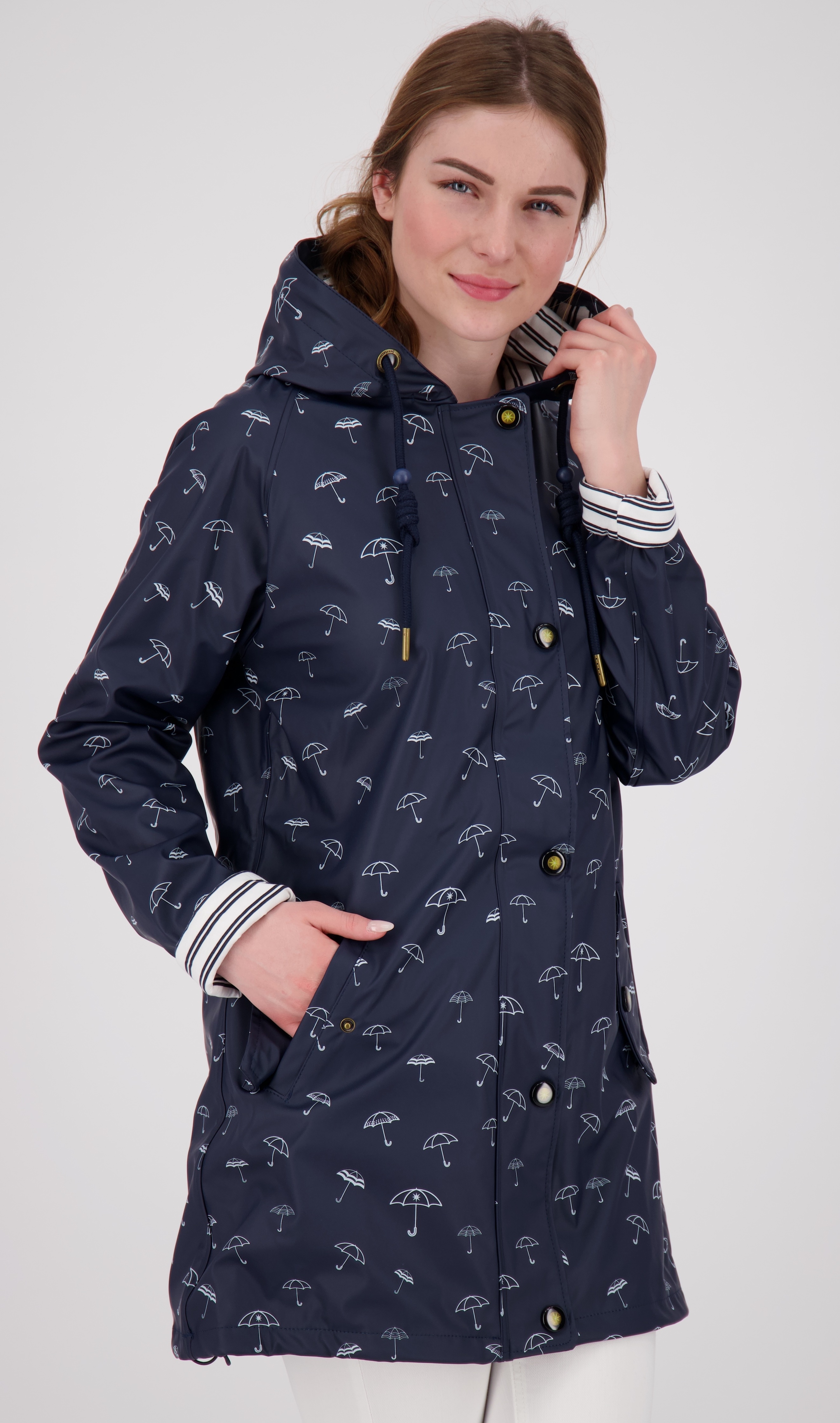Regenjacke ANKERGLUT "Friesennerz WIZZARD PEAK WOMEN UMBR", Damen, Gr. 36 (S), blau (navy), Obermaterial: 100% Polyurethan; Futter: 100% Polyester, figurumspielend, gerader Abschluss mit Druckknopf, Jacken Regenjacke, auch in Großen Größen erhältlich