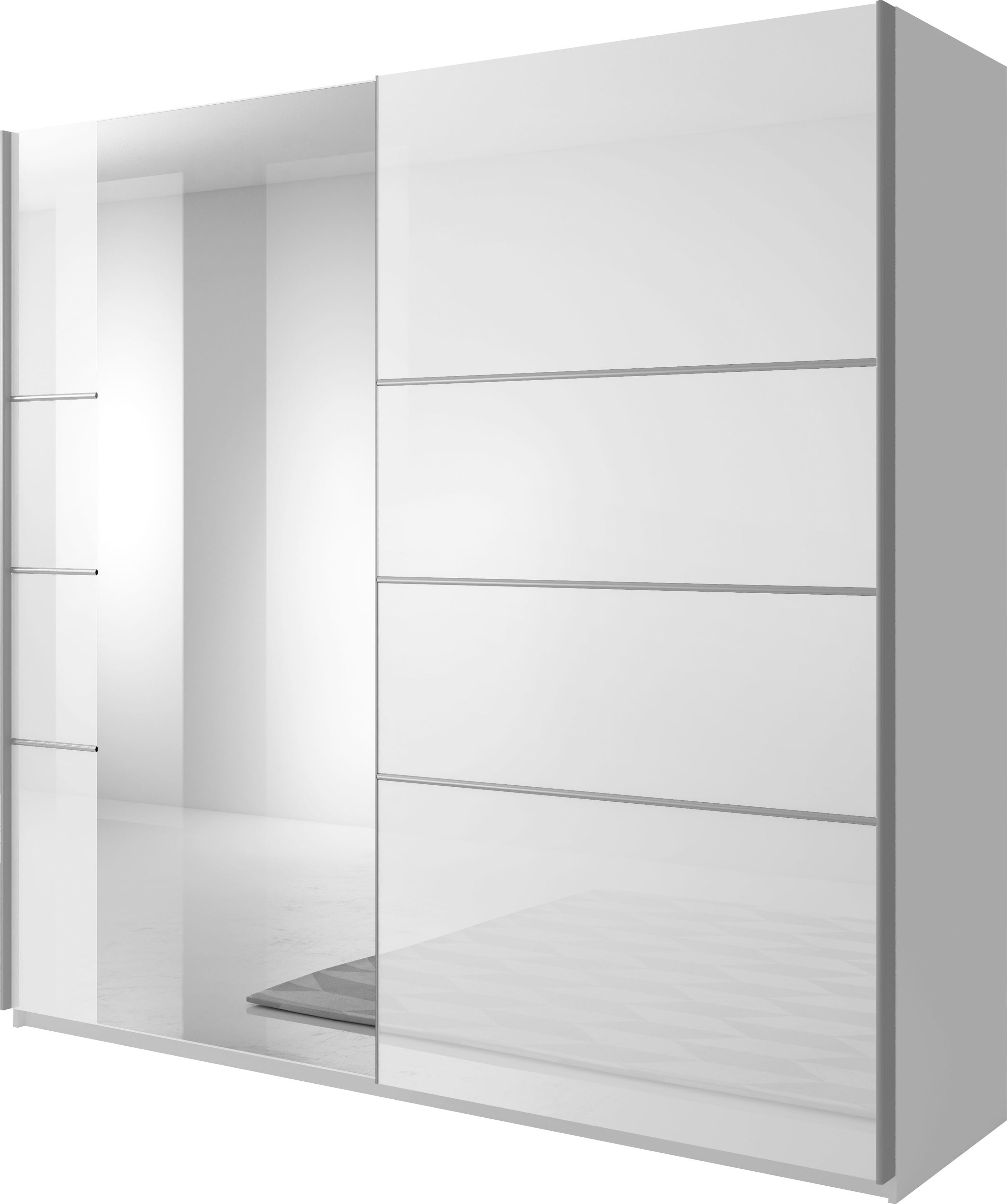 Schwebetürenschrank HOME AFFAIRE "Beta Schiebetürenschrank Kleiderschrank Wäscheschrank", weiß, B:180cm H:210cm T:61cm, FSC-zertifizierter Holzwerkstoff, Glas, Hartfaserplatte, Metall, Spanplatte, Schränke, Schwebetürenschrank, mit Spiegel,...