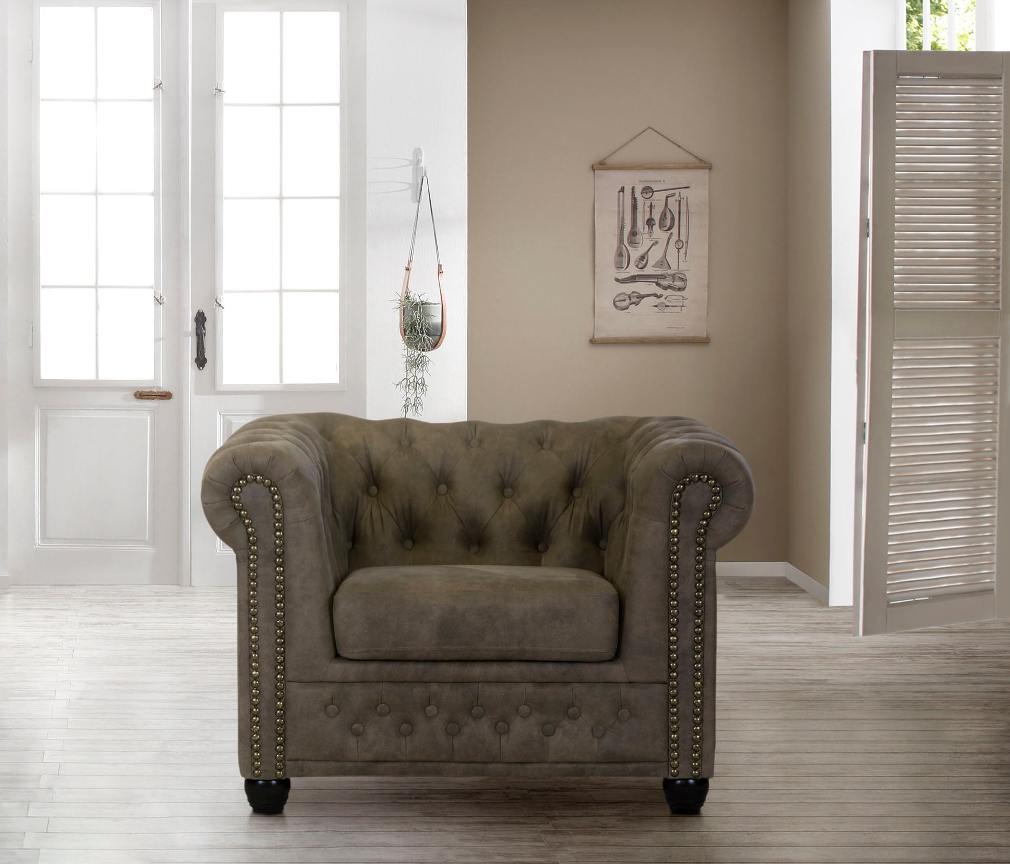 Chesterfield-Sessel HOME AFFAIRE "Rysum Sessel", grau (stone), B:94cm H:72cm T:86cm, Luxus-Microfaser Lederoptik (100% Polyester), Sessel, passend zur Serie "Rysum" B/T/H: 94/86/72 cm