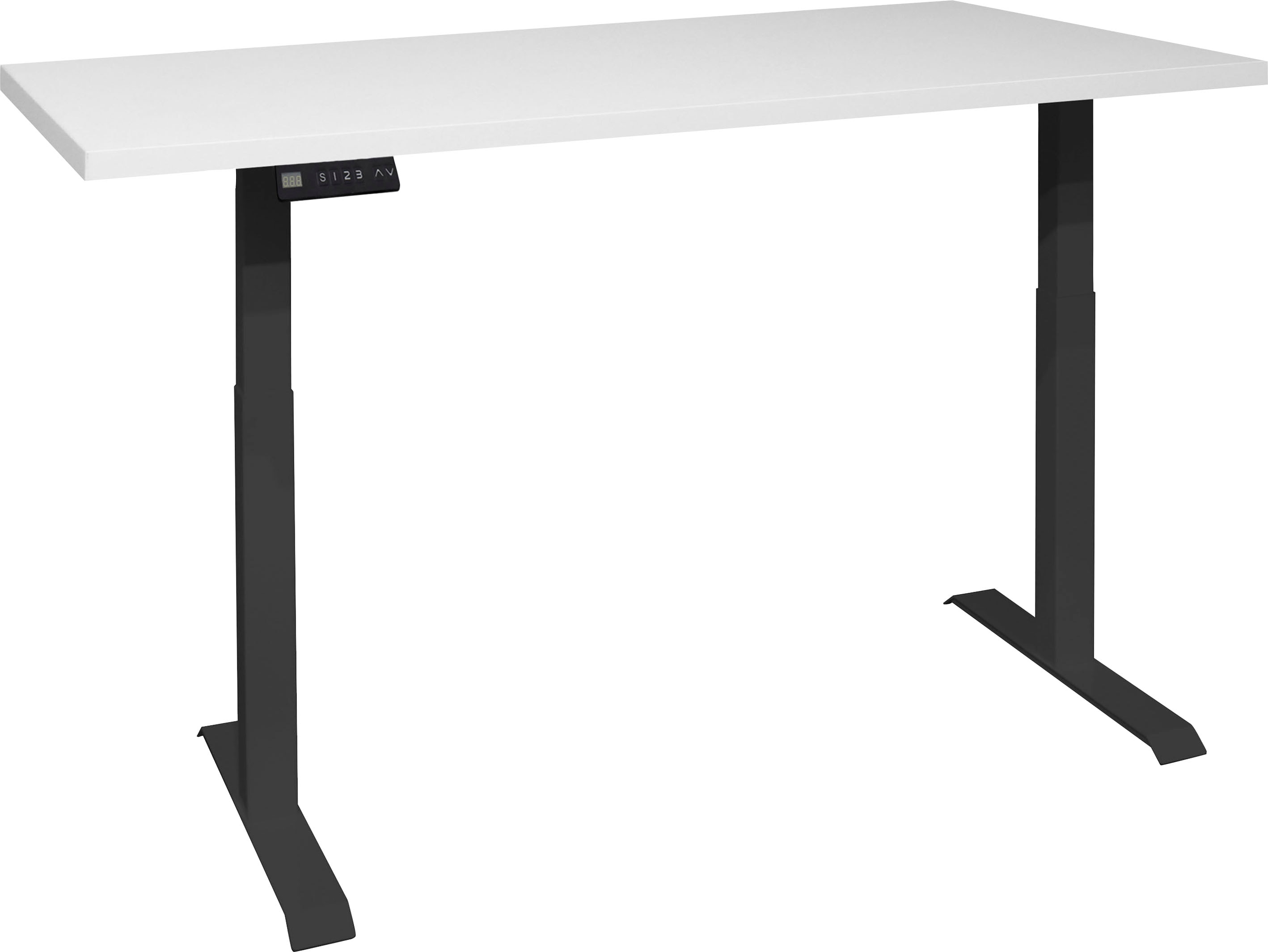 Schreibtisch MÄUSBACHER "Big System Office, Arbeitstisch, Bürotisch", schwarz-weiß (schwarz matt, weiß matt lack, schwarz matt, weiß matt lack), B:120cm, Tische, Schreibtisch, Breite 120 cm, elektrisch höhenverstellbar, weiß matt lack