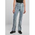 Bequeme Jeans URBAN CLASSICS "Urban Classics Damen Ladies High Waist Straight Slit Denim Pants" Gr. 27, Normalgrößen, blau (tintedlightbluewashed) Damen Jeans