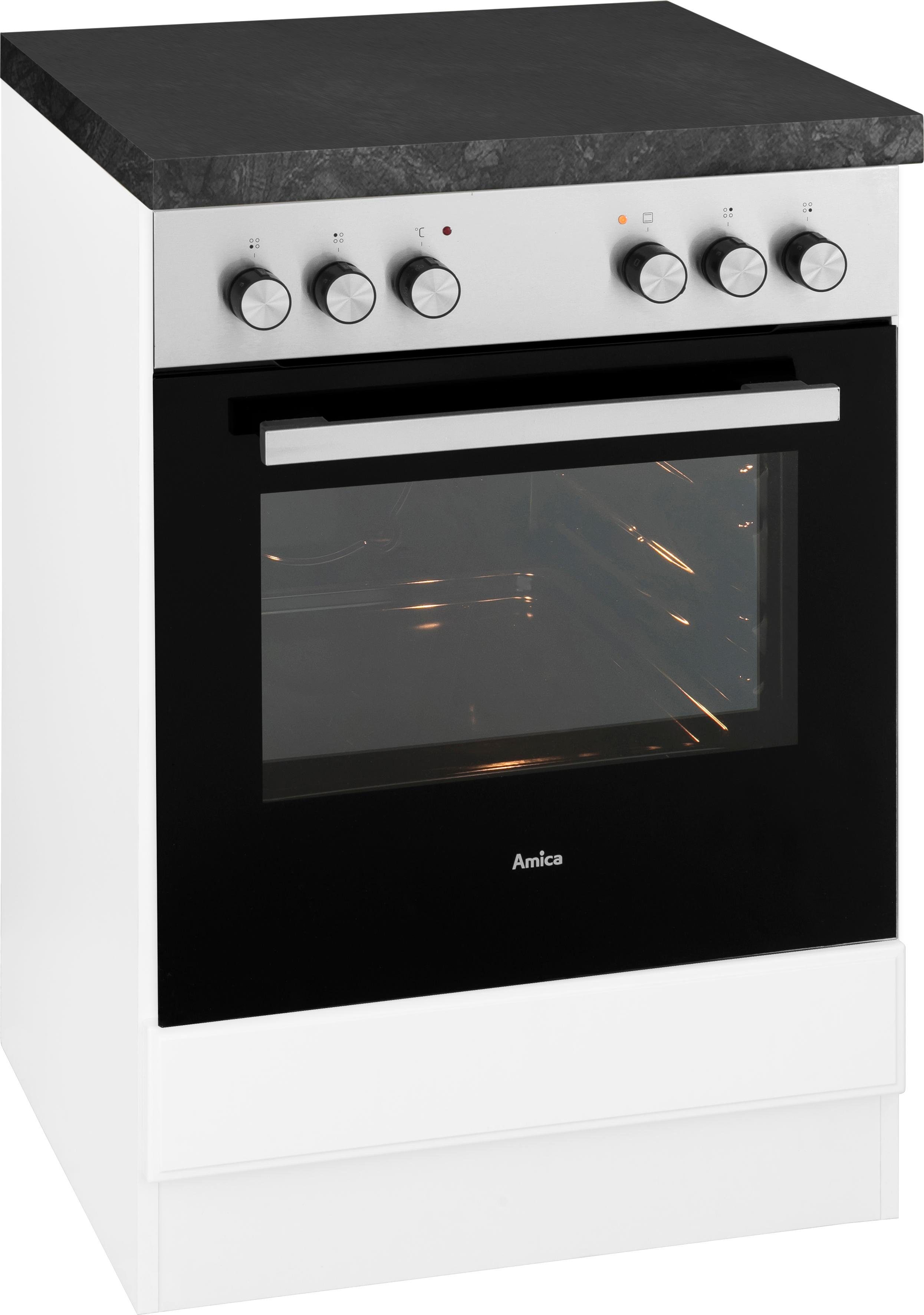 Herdumbauschrank WIHO KÜCHEN "Erla", weiß (front: kassette weiß, korpus: weiß, arbeitsplatte: granit schwarz), B:60cm H:86cm T:60cm, Schränke, Herdumbauschrank, 60 cm breit mit Kassettenfront