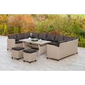 Garten-Essgruppe MERXX "Bergamo" Sitzmöbel-Sets Gr. H/T: 74 cm x 65 cm, Polyester, Eckbankset, beige (natur, natur, natur) Outdoor Möbel inklusive Kissen, Eckbank-Set