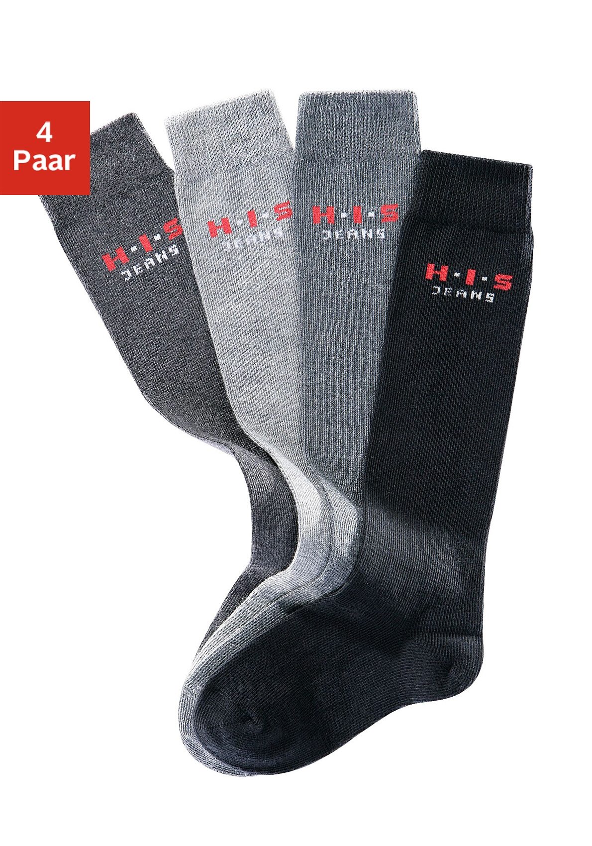 Kniestrümpfe H.I.S, Kinder, Gr. 19-22, grau (schwarz, anthrazit, hellgrau, grau), Polyamid, unifarben, elastisch, Socken, mit verstärkten Belastungszonen Image