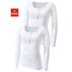 Langarmshirt H.I.S "mit kurzer Knopfleiste", Damen, Gr. 36/38, weiß, Feinripp, Obermaterial: 100% Baumwolle, unifarben, Basic, körpernah, tiefer Rundhals, Langarm, Shirts, aus modischer Rippqualität