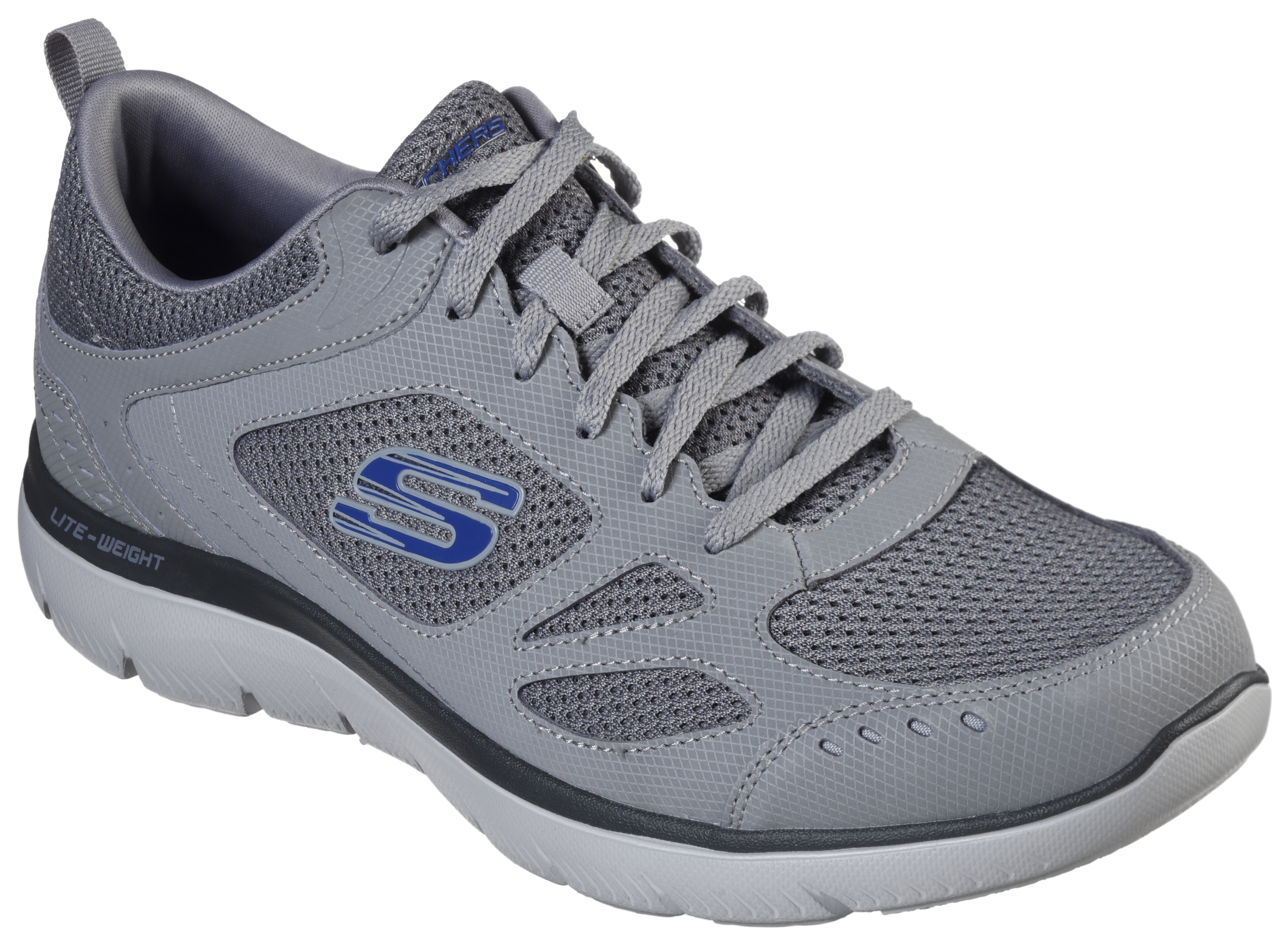 Sneaker SKECHERS "Summits-South Rim", Damen, Gr. 44, grau, Leder, Textil, Schuhe Sneaker, Freizeitschuh, Halbschuh, Schnürschuh im modernen Materialmix