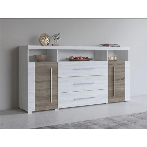 „Sideboard HELVETIA „“Roger““ Sideboards beige (andersen pinie, sonoma trüffel, silber) Sideboards Breite 182 cm“