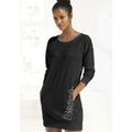 Sweatkleid BENCH. LOUNGEWEAR, Damen, Gr. 48/50, N-Gr, schwarz-weiß (schwarz, weiß), Interlock, Jersey, Obermaterial: 60% Baumwolle, 40% Polyester, unifarben, Basic, bequem ca. Mitte Oberschenkel, Rundhals, Langarm Rippbündchen, Kleider, mit...