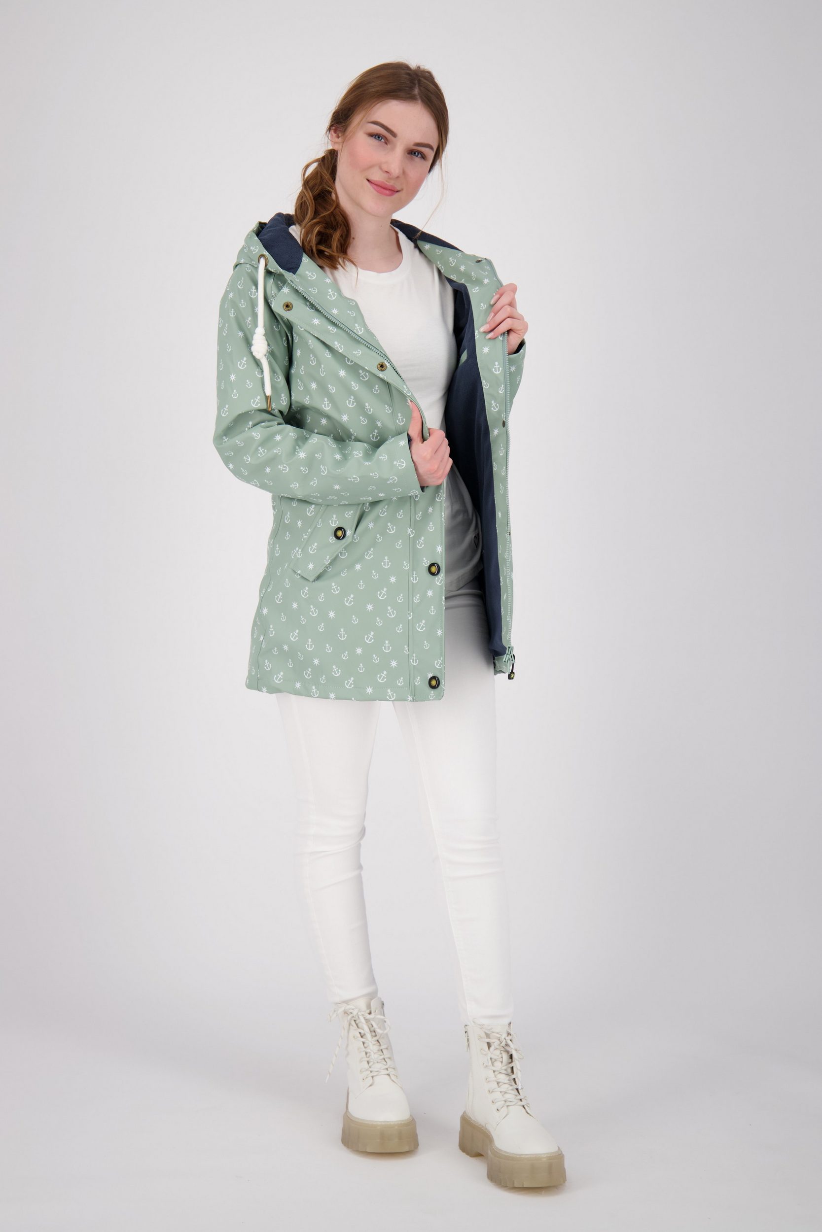 Regenjacke ANKERGLUT "Friesennerz HALIFAX ANCHOR WOMEN", Damen, Gr. 52 (XXL), grau, Obermaterial: 100% Polyurethan; Futter: 100% Polyester, mit Druckknopf, Jacken Regenjacke, auch in Großen Größen erhältlich