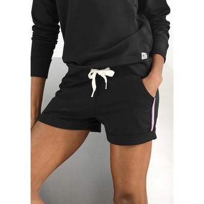 Strandshorts H.I.S, Damen, Gr. 32/34, N-Gr, schwarz, Sweatware, Obermaterial: 77% Baumwolle, 20% Polyester, 3% Elasthan, unifarben mit Farbeinsätzen, sportlich, Basic kurz, Hosen Sweatshorts, mit seitlichen Tapestreifen Image