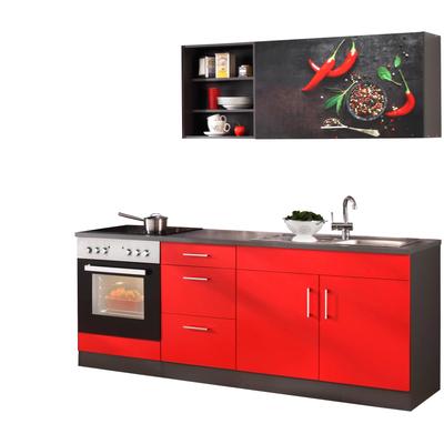 Küchenzeile KOCHSTATION "KS-Paris", rot (front: rot, korpus: grafit, arbeitsplatte: anthrazit), B:210cm T:60cm, Komplettküchen-Sets, ohne E-Geräte, Breite 210 cm Image