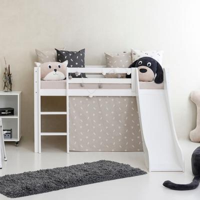 Hochbett HOPPEKIDS "«Pets Silbergrau»", weiß (weiß, silber cloud grau, weiß, weiß), B:81cm H:9cm L:168cm, Bett: 100% Massivholz, Nordische Kiefer, Rutsche: MDF, Vorhang: 100% Baumwolle, Hochbetten, Hochbett, Rutsche & Vorhang Grau und viel Auswahl