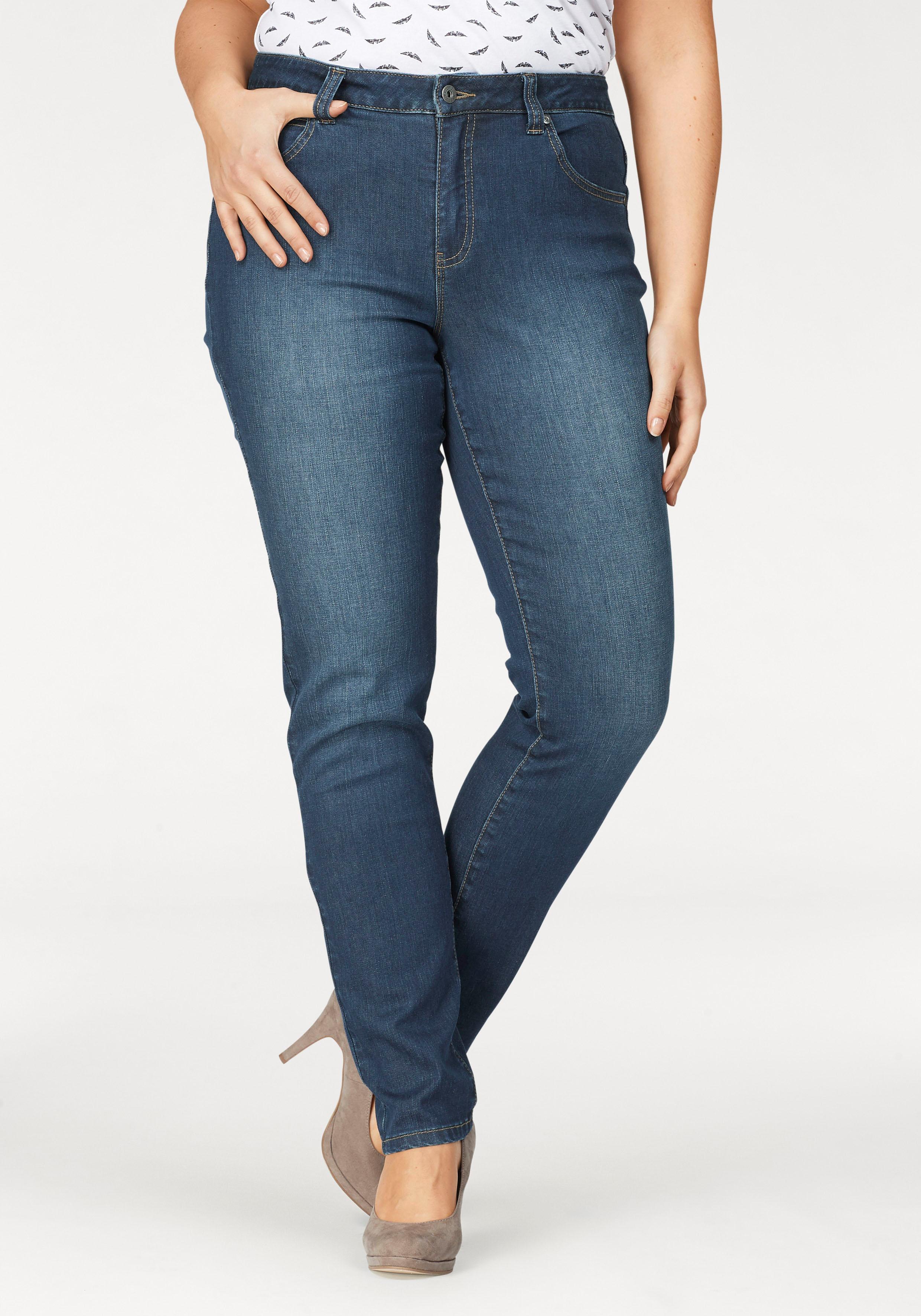 Slim-fit-Jeans ARIZONA "Curve-Collection", Damen, Gr. 46, N-Gr, blau (dunkel blau us), Jeans, Obermaterial: 99% Baumwolle, 1% Elasthan, Basic, schmal lang, Jeans Slim-fit-Jeans, hohe Leibhöhe, Five-Pocket-Design, Zip-Fly, Topseller
