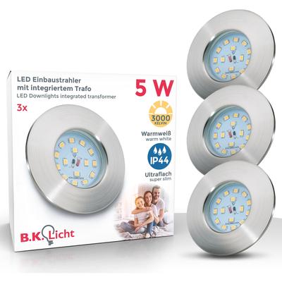 B.K.LICHT LED Einbauleuchte "3er Set Bad Einbaustrahler, IP44 geschützt, LED Einbauspots, flach", silber (silberfarben), H:3cm Ø:7,5cm, Lampen, 3.000K, 400Lm, 4,8W, Kunststoff, 7,5 x 3 cm, Nickel, LED Deckeneinbaustrahler LED Einbaustrahler Image