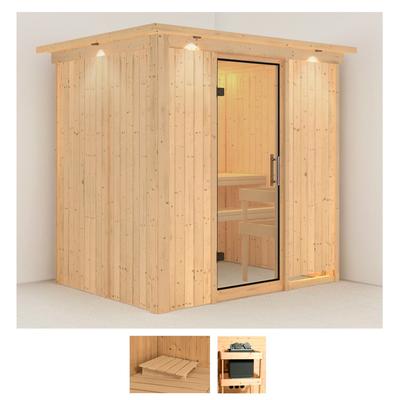 Sauna KARIBU "Bedine", beige (naturbelassen), ohne Ofen, (ohne Ofen), Saunen, ohne Ofen