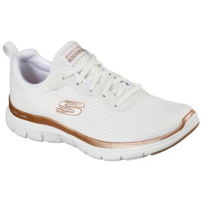 Sneaker SKECHERS "FLEX APPEAL 4.0 BRILLINAT VIEW", Damen, Gr. 35, rosa (weiß, roségoldfarben), Textil, Lederimitat, spor