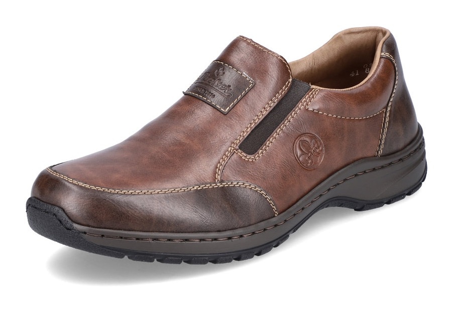 Slipper RIEKER, Herren, Gr. 43, braun (braun, used), Lederimitat, used, Schuhe Slipper, in bequemer Weite G (weit)