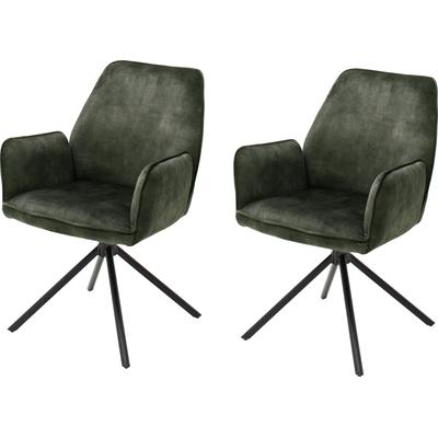 Esszimmerstuhl MCA FURNITURE "Ottawa mit Armlehne", grün (olive, metall schwarz matt lackiert), B:60cm H:89cm T:64cm, 100% Polyester, Stühle, Vintage Veloursoptik mit Keder, Stuhl belastbar bis 120 Kg Image