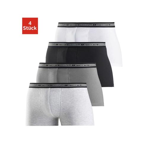 Boxer AUTHENTIC UNDERWEAR Gr. 7, grau (grau, meliert, grau, schwarz, weiß) Herren Unterhosen schwarzer Webbund mit Logoschriftzug