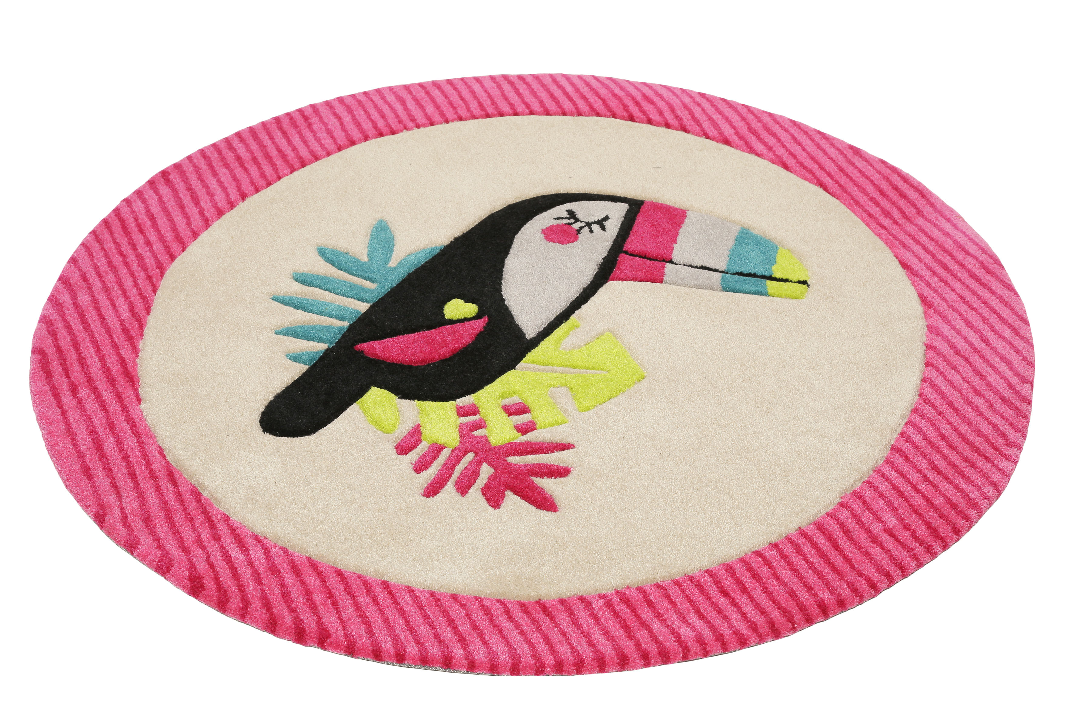 Kinderteppich ESPRIT "E-Toucan ESP-4373" Gr. 9, pink, H:9mm Ø:100cm, Kunstfaser, Teppiche, Kinderteppich, besonders weich, Motiv Toucan