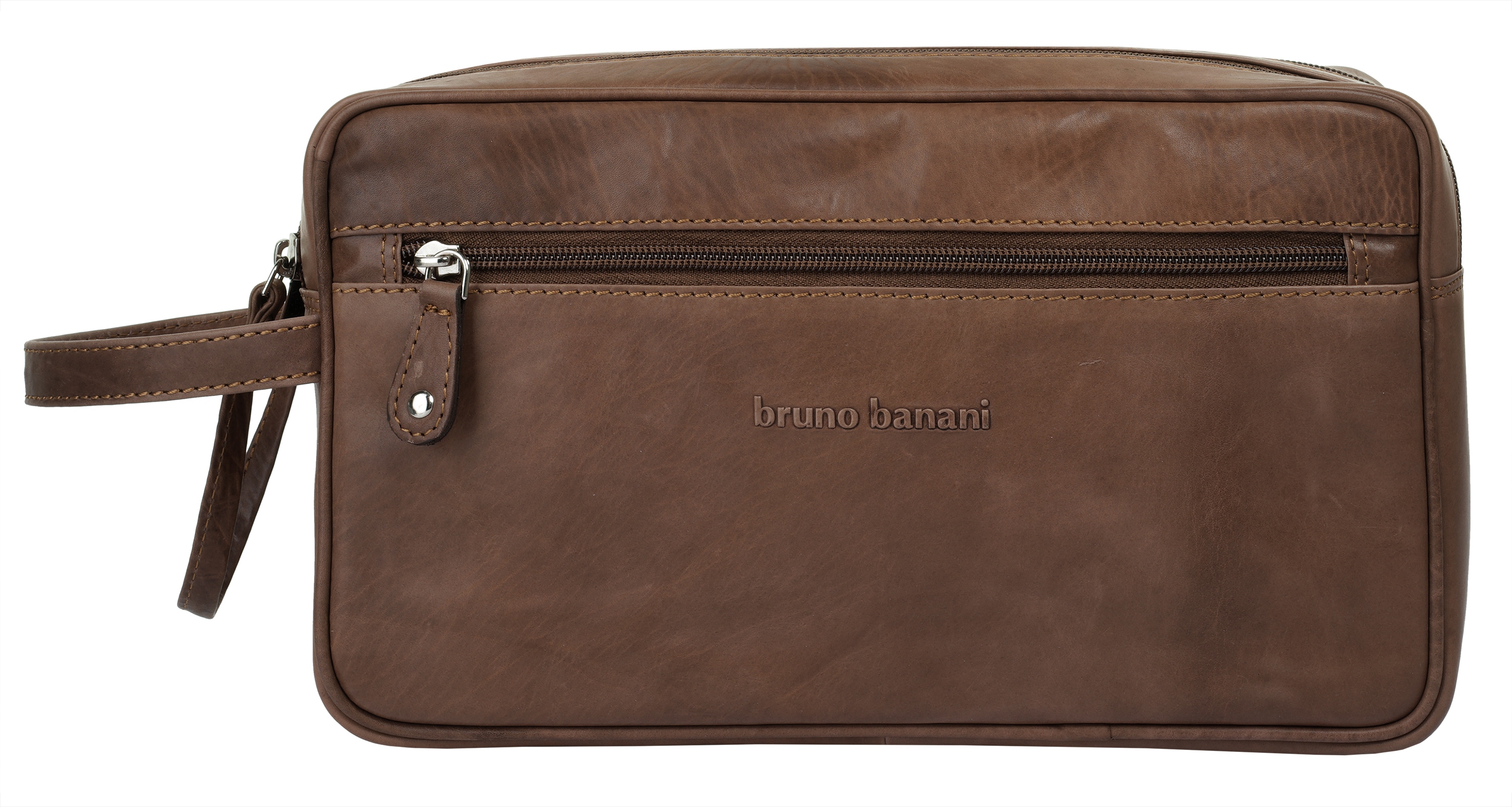 Kulturbeutel BRUNO BANANI, Damen, Gr. B/H/T: 27cm x 16cm x 11cm onesize, braun, Leder, leicht glänzend, unifarben, Taschen Kulturbeutel, echt Leder