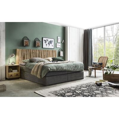 Boxspringbett SIT, grau (dunkelgrau, natur), B:220cm L:205cm, Polyester, Massivholz, Komplettbetten, Boxspringbett, Mit Kopfteil aus Ästen Image