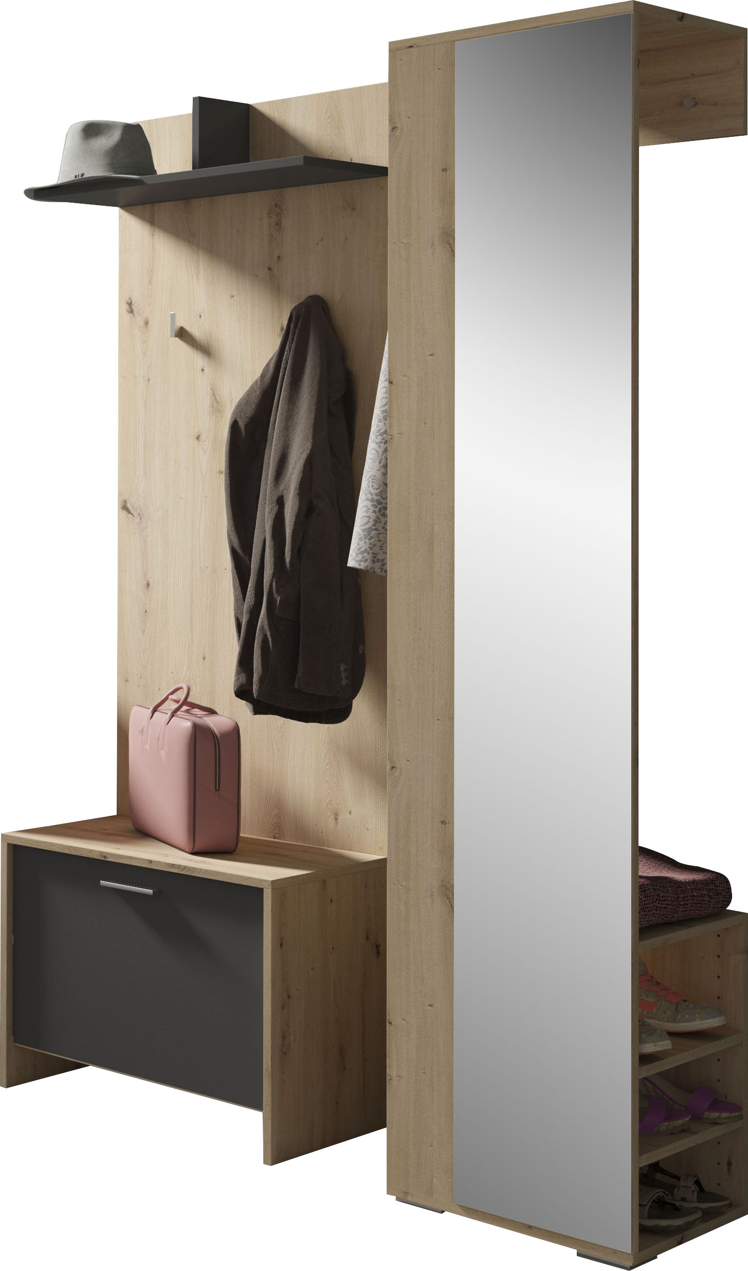 Garderoben-Set INOSIGN "Ben", grau (artisan eiche, anthrazit), Kastenmöbel-Sets