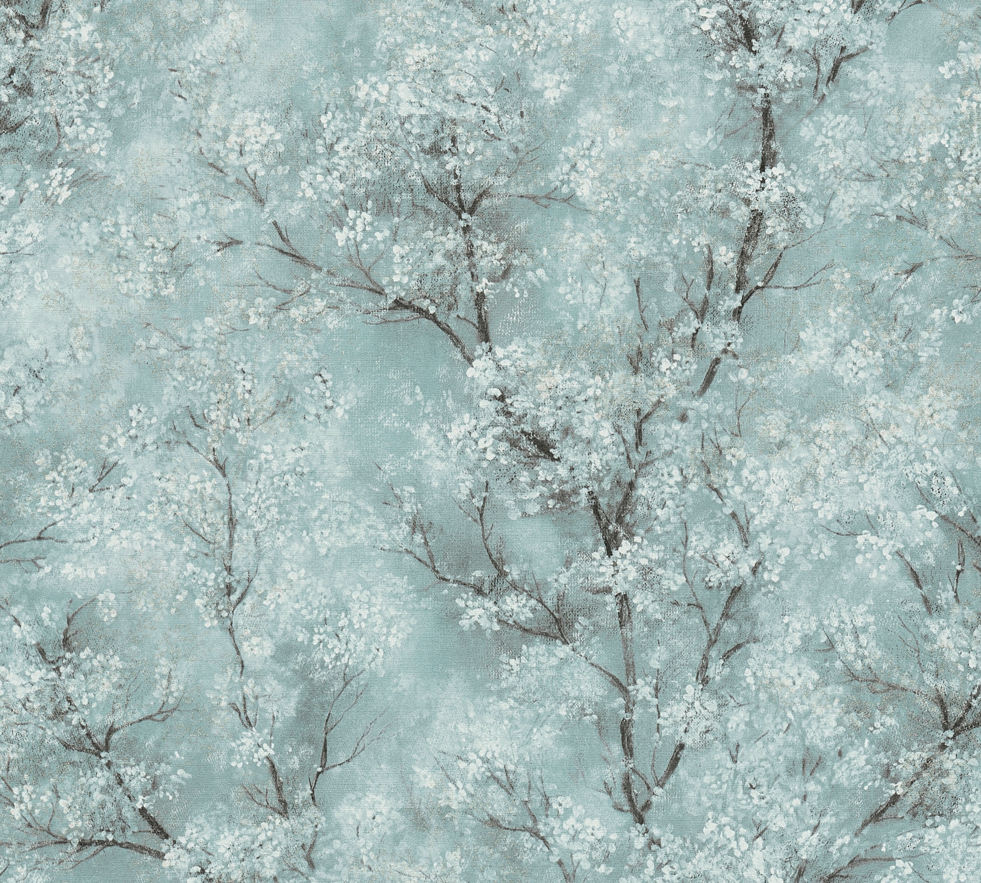 Vliestapete LIVING WALLS "New Walls Cosy & Relax mit Kirschblüten", blau, B:0,53m L:10,05m, Vinyl, Vlies, Tapeten, Tapete Wald Tapeten Wohnzimmer Schlafzimmer Küche modern Design Optik