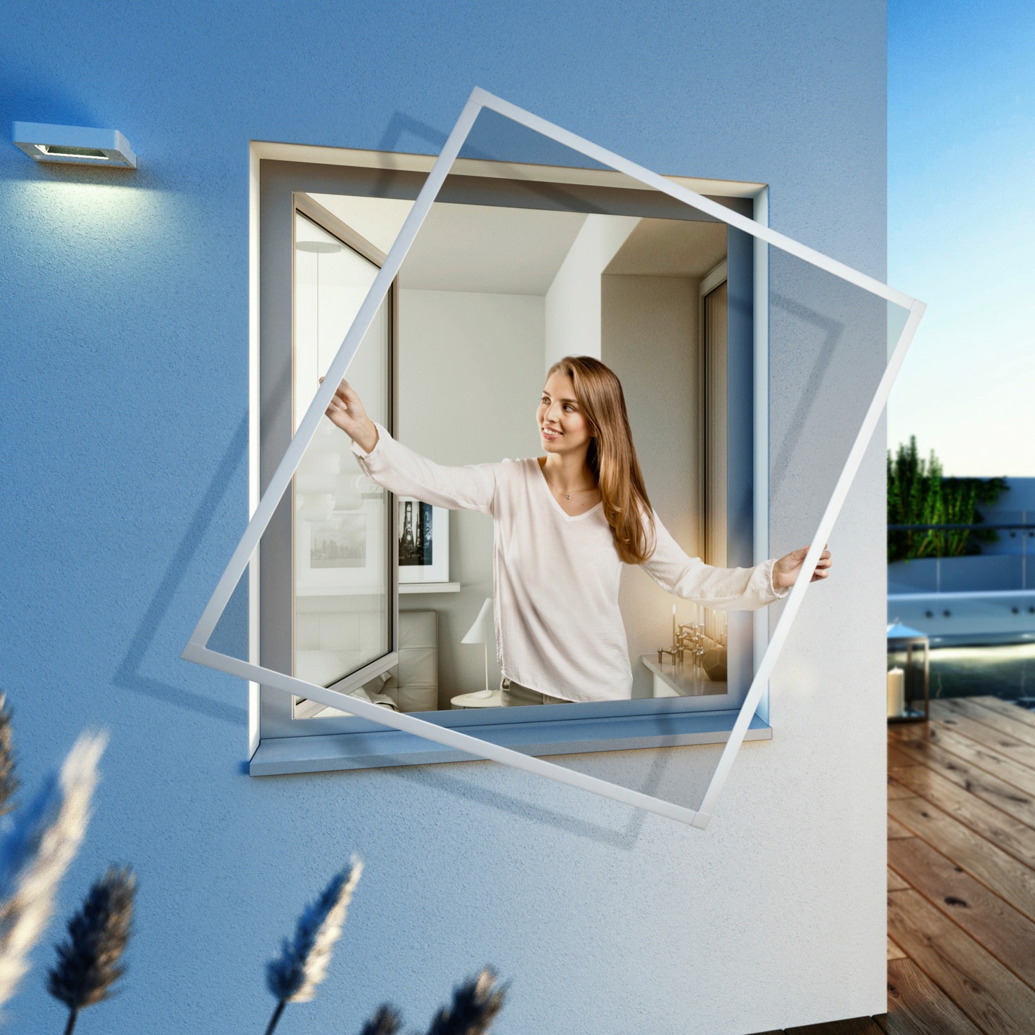 Insektenschutz-Fensterrahmen WINDHAGER "EXPERT Spannrahmen", weiß (rahmen: weiß gewebe: anthrazit), B:100cm H:120cm, Insektenschutzgitter, BxH: 100x120 cm