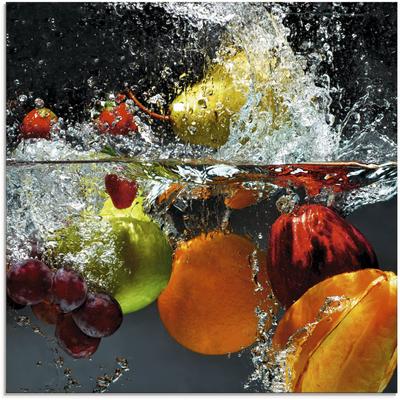 Glasbild ARTLAND "Spritzendes Obst auf dem Wasser", bunt (farbe bild(er): bunt), B:20cm H:20cm, Bilder, in verschiedenen Größen Image